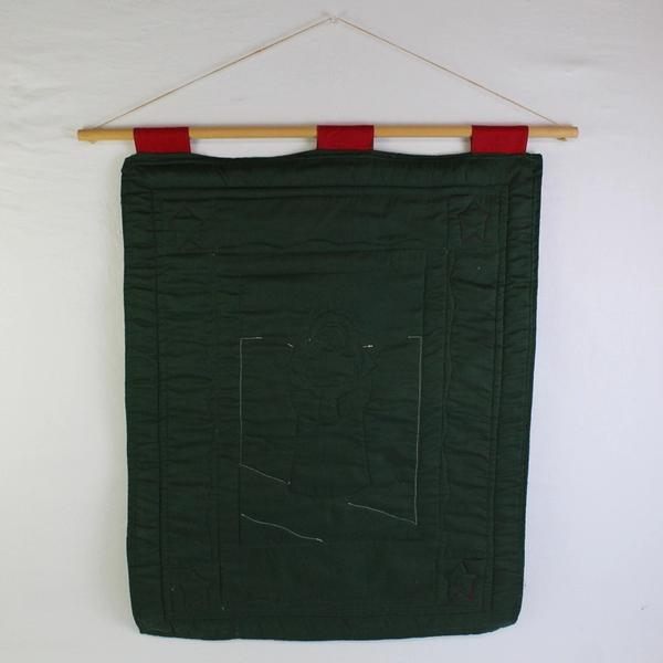 Handmade 'Tis The Season Leslie Beck Folk Art Santa Fabric Wall Hanging