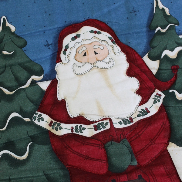 Handmade 'Tis The Season Leslie Beck Folk Art Santa Fabric Wall Hanging