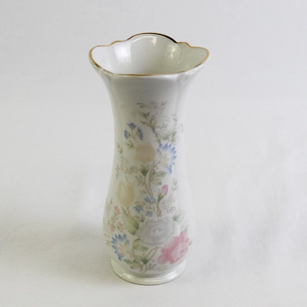 Royal Winton Staffordshire 6.5" Ceramic Vase Pink Floral Gold Trim England