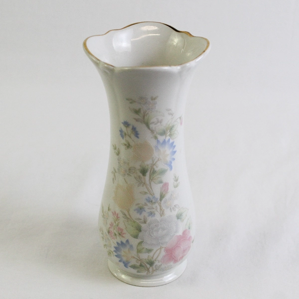 Royal Winton Staffordshire 6.5" Ceramic Vase Pink Floral Gold Trim England