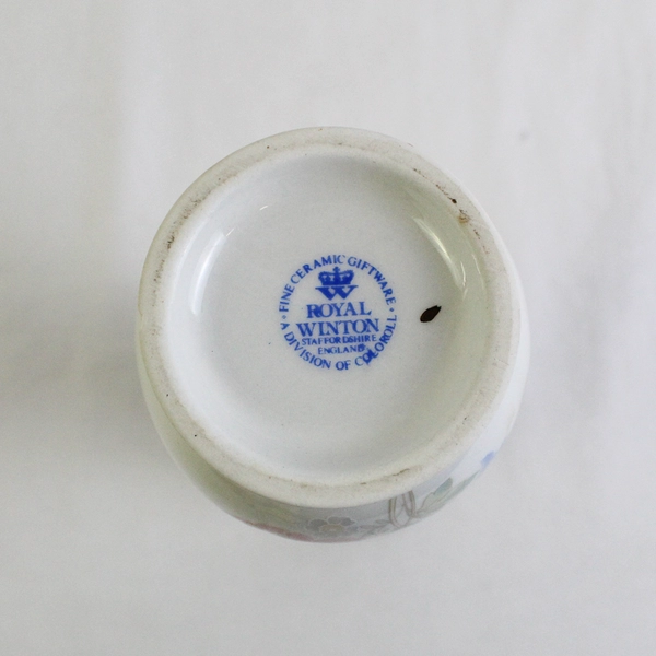 Royal Winton Staffordshire 6.5" Ceramic Vase Pink Floral Gold Trim England