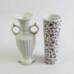 Lot of 2 White Bud Vases Chintz Floral Style Victorian Elegant