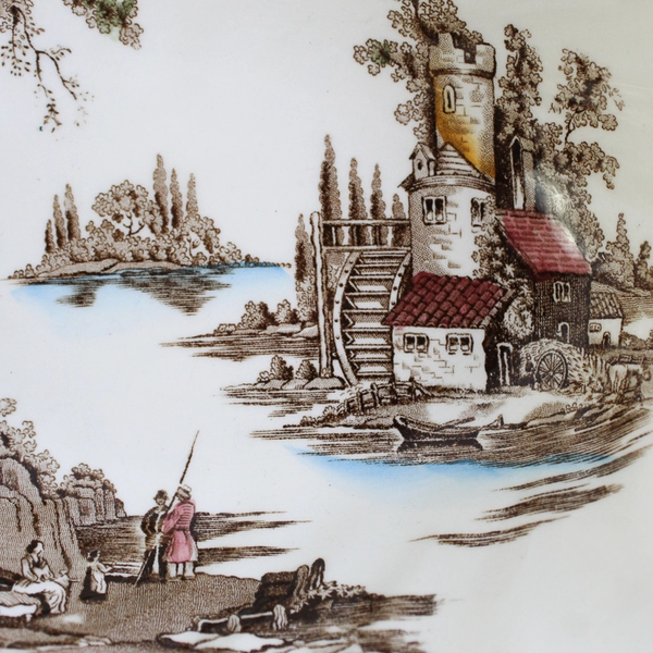 VTG Johnson Brothers The Old Mill Brown Oval Vegetable Serving Bowl 8.375"