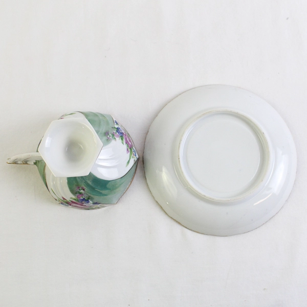 Vintage Lusterware Iridescent Pedestal Teacup & Saucer Roses Gold Trim