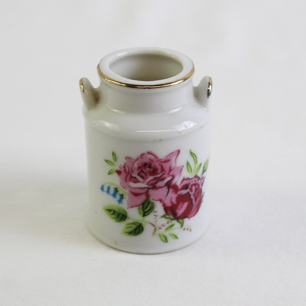 Vintage Enesco Ceramic June Rose Loving Milk Can Toothpick Holders