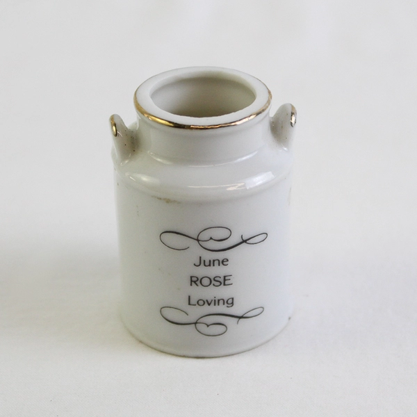 Vintage Enesco Ceramic June Rose Loving Milk Can Toothpick Holders
