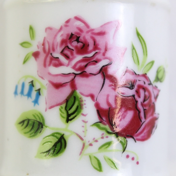 Vintage Enesco Ceramic June Rose Loving Milk Can Toothpick Holders