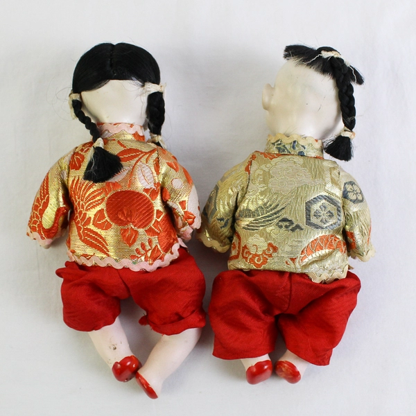 Vintage Asian Boy and Girl Doll Lot For Repair Parts Pieces