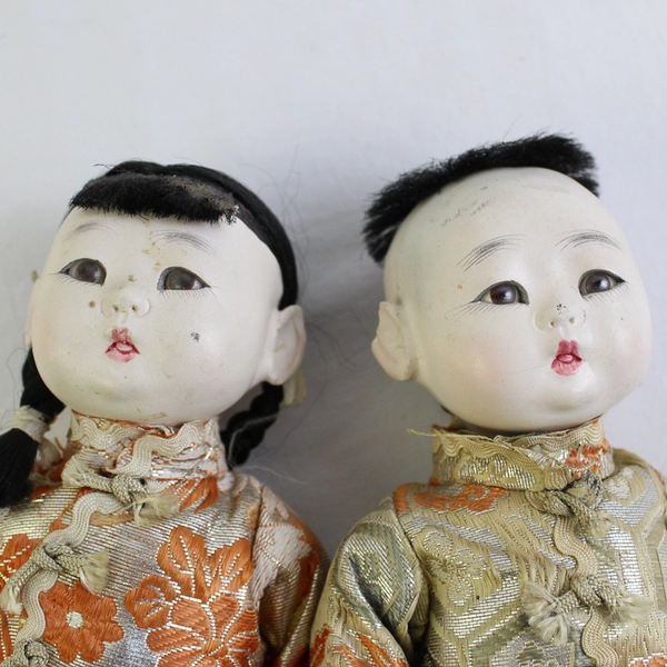 Vintage Asian Boy and Girl Doll Lot For Repair Parts Pieces