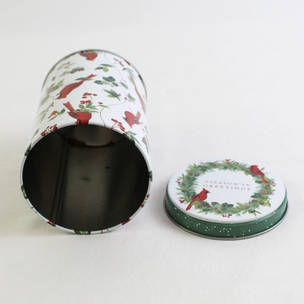 Season's Greetings Christmas Cardinal Tin 7.5” X 2.5” Empty