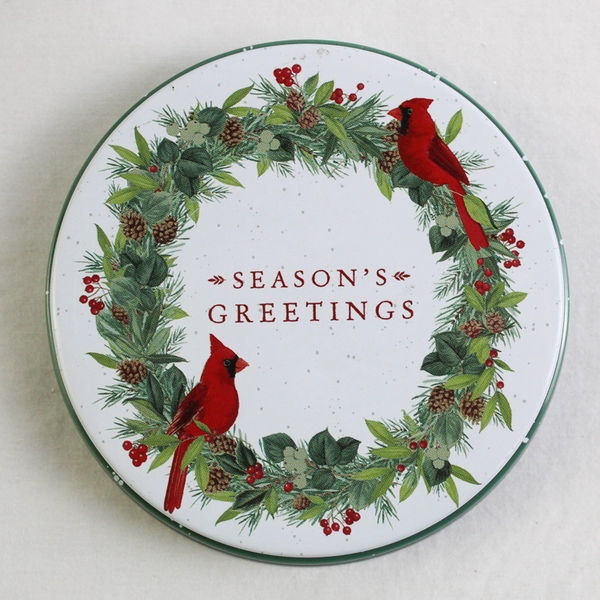 Season's Greetings Christmas Cardinal Tin 7.5” X 2.5” Empty