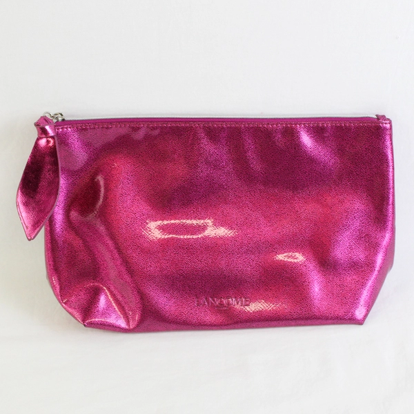 Lancome Paris Metallic Pink Makeup Bag Case with Zipper Travel Toiletry 11" X 7"