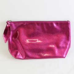 Lancome Paris Metallic Pink Makeup Bag Case with Zipper Travel Toiletry 11" X 7"