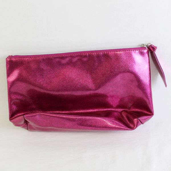 Lancome Paris Metallic Pink Makeup Bag Case with Zipper Travel Toiletry 11" X 7"