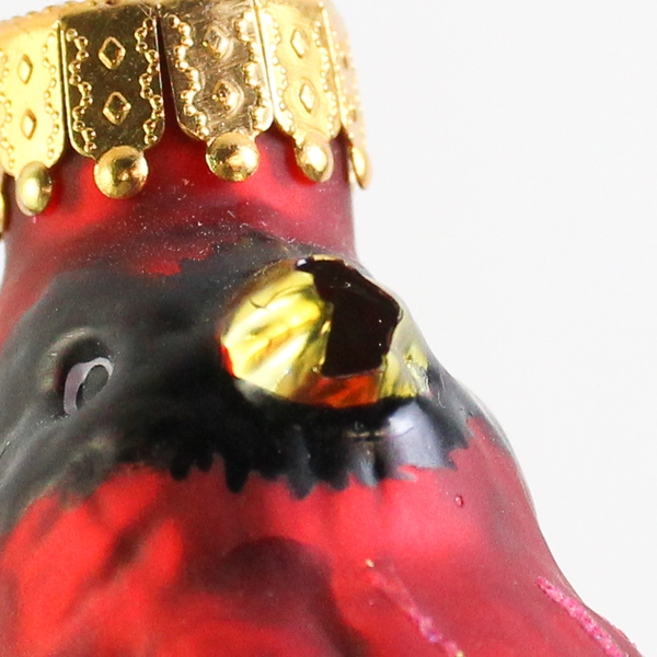Cardinal on Holly Blown Glass Christmas Ornament 3.5”
