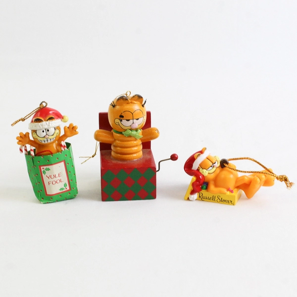 Lot of 3 Vintage Garfield Christmas Ornaments 1978 1981