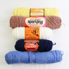 Vintage Lot of 5 Mixed Colors and Brands Acrylic Yarn Skeins