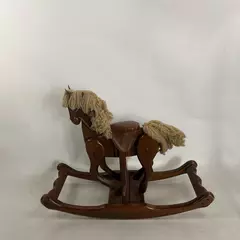 Vintage Antique Wooden Rocking Horse Leather Saddle