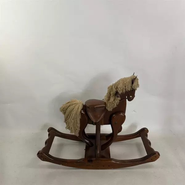 Vintage Antique Wooden Rocking Horse Leather Saddle