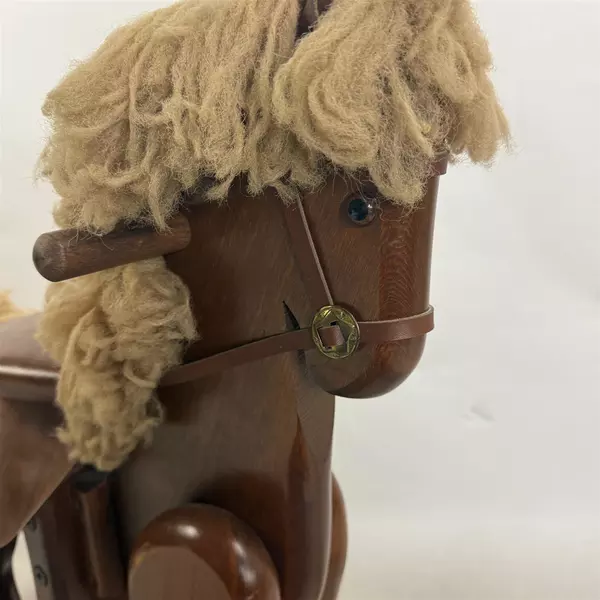 Vintage Antique Wooden Rocking Horse Leather Saddle