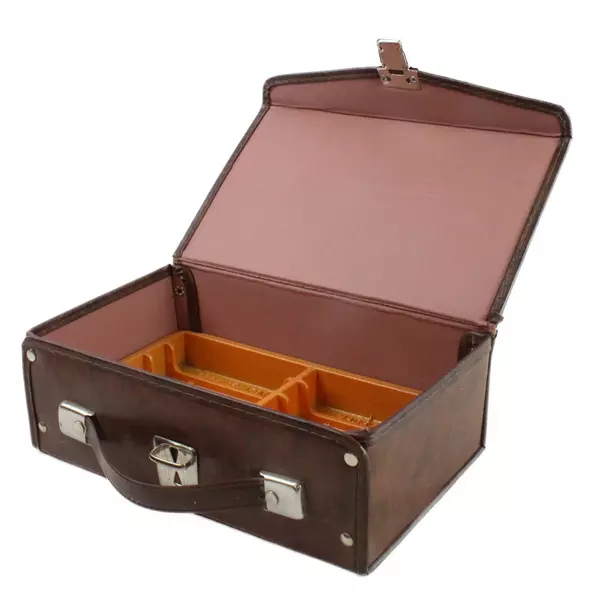 VTG Cassette Tape Hard Shell Travel Storage Case 12 Count Brown Vinyl