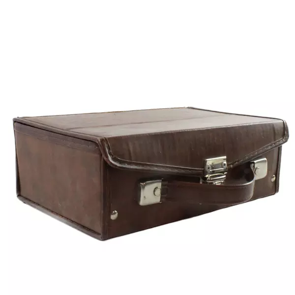 VTG Cassette Tape Hard Shell Travel Storage Case 12 Count Brown Vinyl