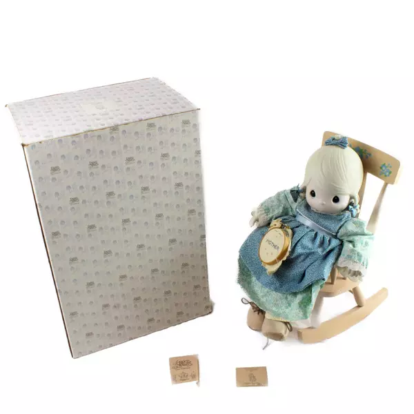 Vintage 1984 Precious Moments Mother Sew Dear Doll And Rocker  E-2850 