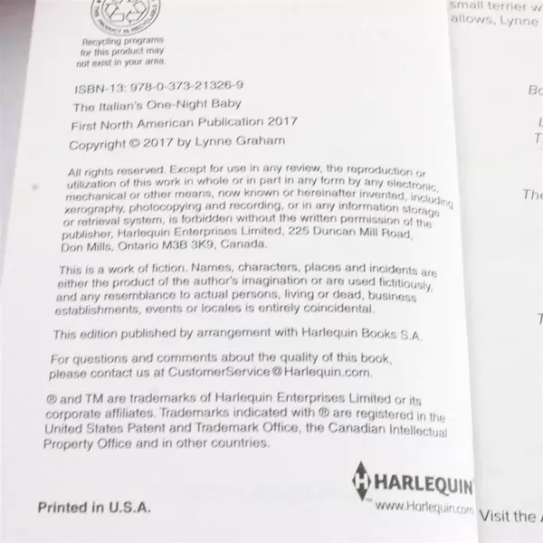 Two Harlequin Romance Novels The Italian's One Night Baby & Secret Heir Alazar