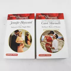 2 Harlequin Romance Novels Sicilian's Baby of Shame & Salazar's One-Night Heir