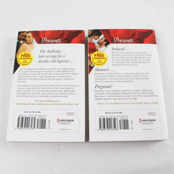 2 Harlequin Romance Novels Sicilian's Baby of Shame & Salazar's One-Night Heir