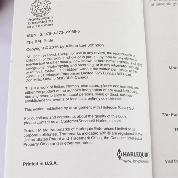 Lot of 2 Harlequin Romance Novels The BFF Bride & Third Time's the Bride