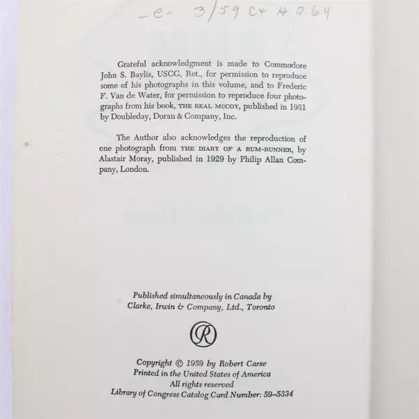 Rum Row, By Robert Carse 1959 Hardcover