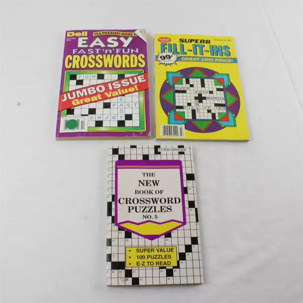 Lot of 3 Crossword Puzzle Books Various Types