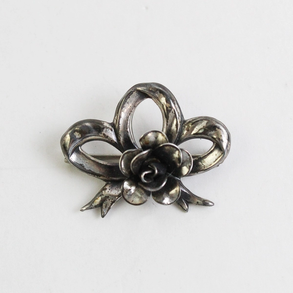 VTG Sterling 925 Jewelart Flower Rose on Ribbon Bow Brooch 
