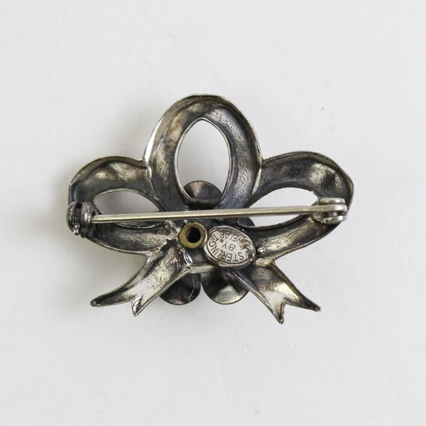 VTG Sterling 925 Jewelart Flower Rose on Ribbon Bow Brooch 