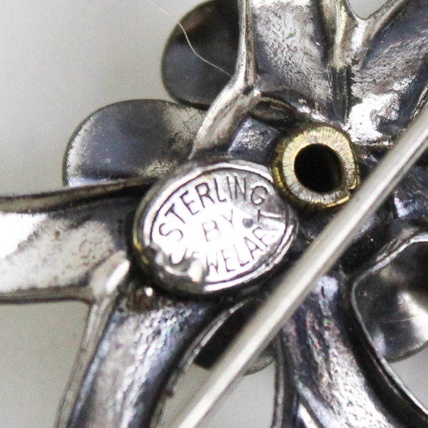 VTG Sterling 925 Jewelart Flower Rose on Ribbon Bow Brooch 