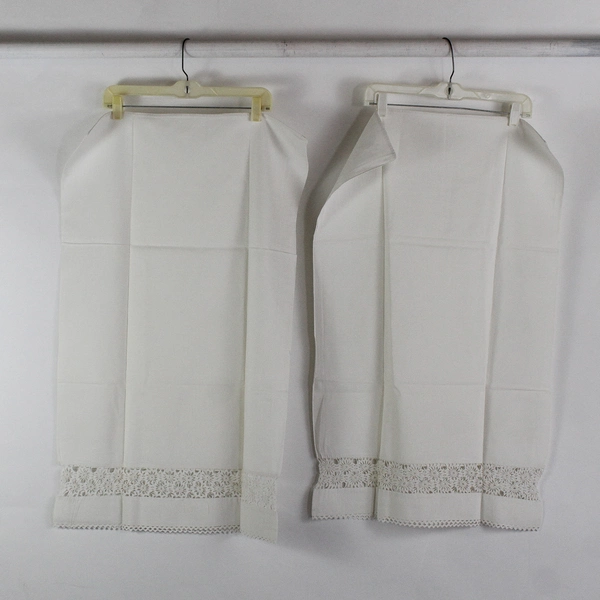 Lot of 2 Vintage Unbranded Linen Pillowcase 34" x 21.5" White Lace Crochet Edge