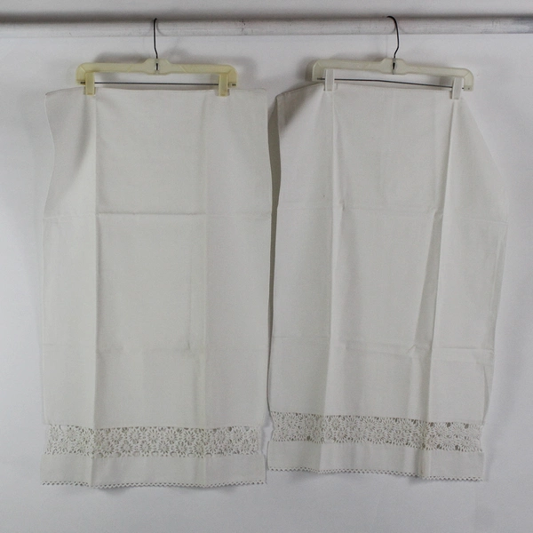 Lot of 2 Vintage Unbranded Linen Pillowcase 34" x 21.5" White Lace Crochet Edge