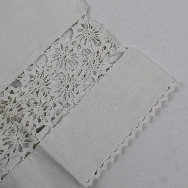 Lot of 2 Vintage Unbranded Linen Pillowcase 34" x 21.5" White Lace Crochet Edge