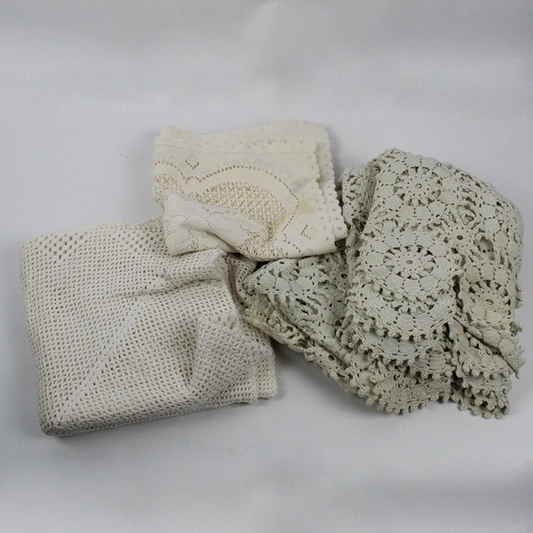 Lot of 3 Handmade Vintage Crocheted Lace Tablecloths Various Sizes/Conditions 
