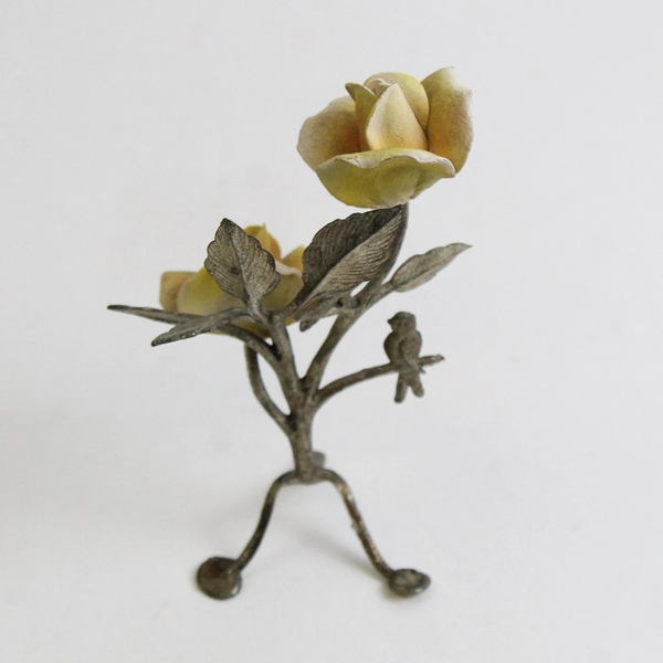 Metal Ornament Tree with Birds and Yellow Roses, 6"x4"
