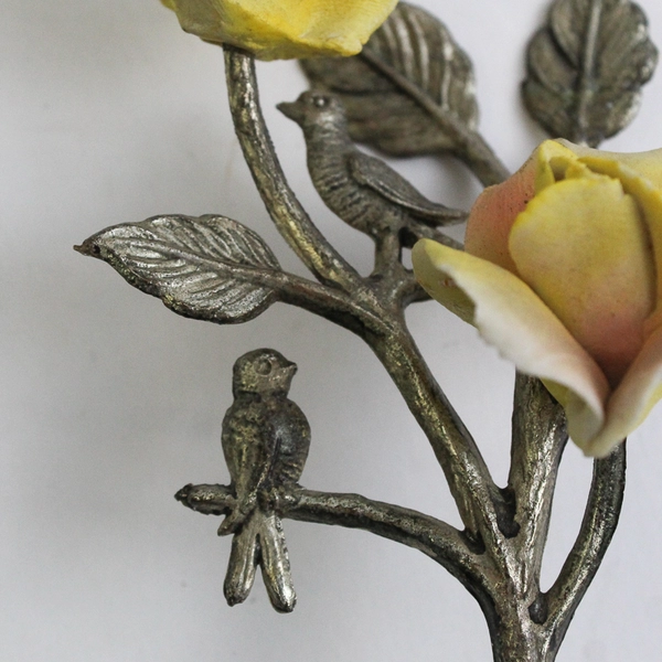 Metal Ornament Tree with Birds and Yellow Roses, 6"x4"