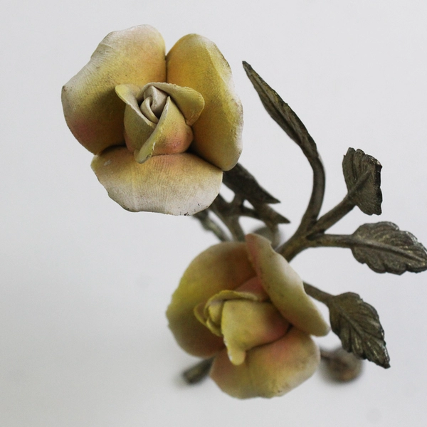 Metal Ornament Tree with Birds and Yellow Roses, 6"x4"