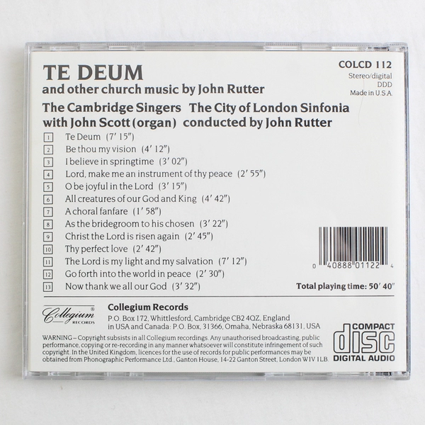 Te Deum and Other Church Music CD,  John Rutter Director COLCD 112,  1990