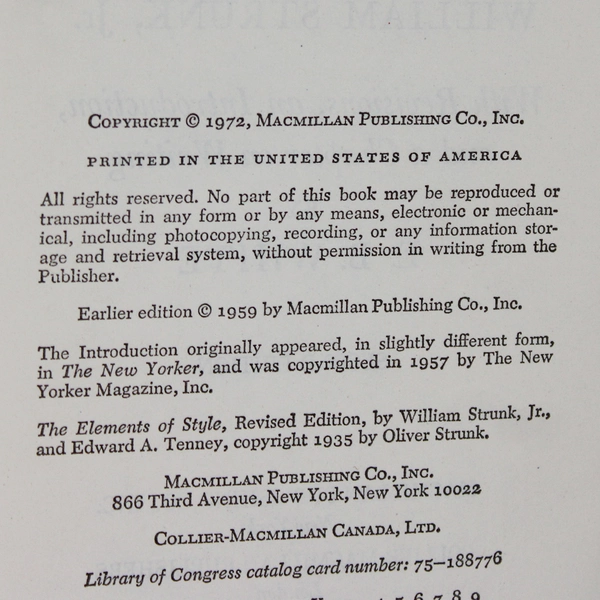 The Elements of Style by William Strunk Jr & E B White 1972 Paperback Good