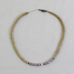 Vintage Purple and Off-White Shell Heishi Bead Choker Necklace 15"