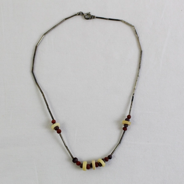 Vintage Beaded Silver-Tone Station Choker Necklace Boho 15"