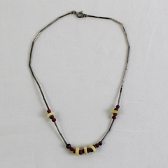 Vintage Beaded Silver-Tone Station Choker Necklace Boho 15"