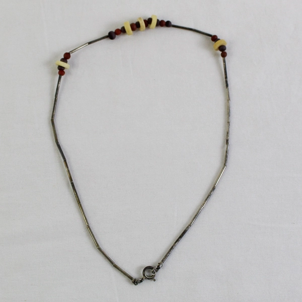 Vintage Beaded Silver-Tone Station Choker Necklace Boho 15"