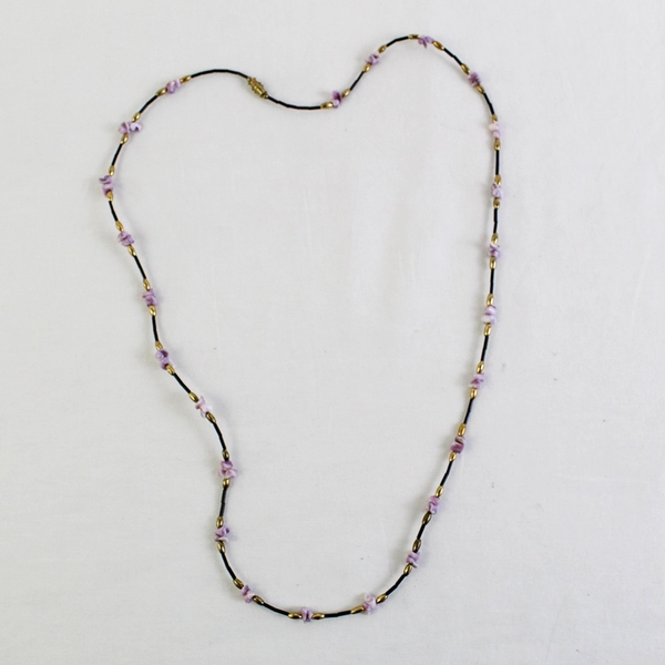 Black Purple and Gold-Tone Beaded Shell Necklace 30"